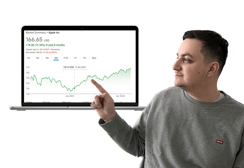 Concept image of Jakub Jirák analyzing Apple stocks.