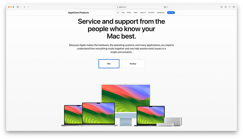 Apple Care+ website screenshot by the author.