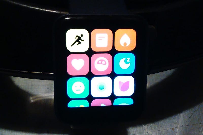 User interface of the smartwatch showing various functions