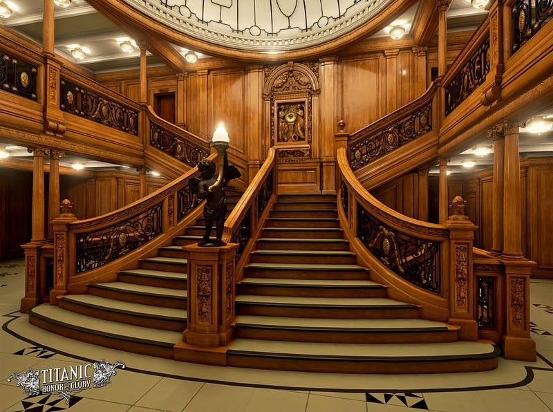 Grand staircase reminiscent of the original Titanic