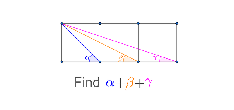 Diagram showing three adjacent squares with angles