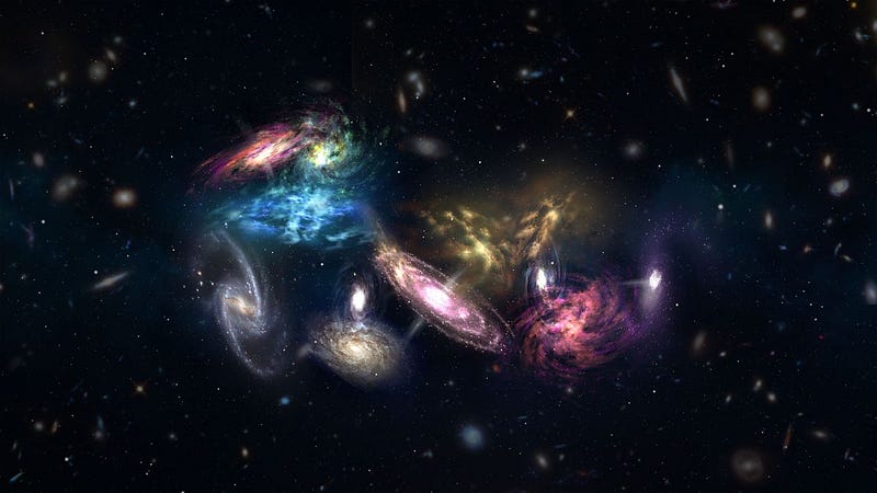 Artist's depiction of a protocluster of galaxies