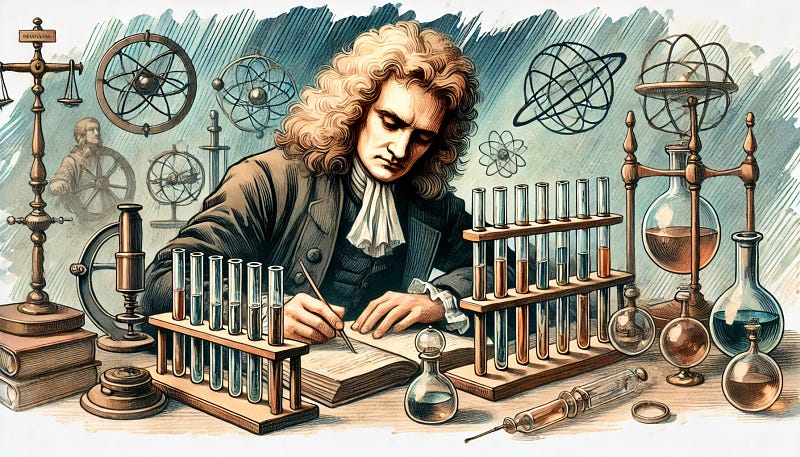 Artistic depiction of Newton's experiments