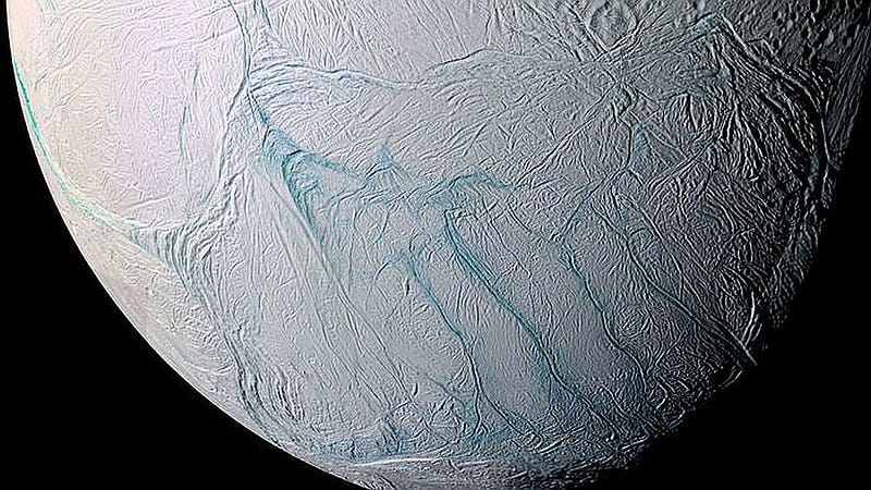 Striped surface of Enceladus