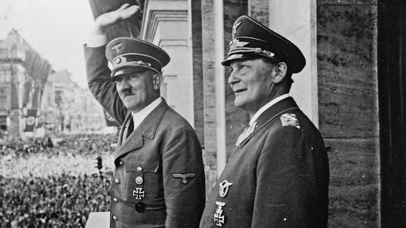 Hitler and Göring waving to a crowd