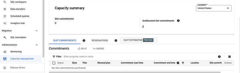 Capacity Summary within BigQuery