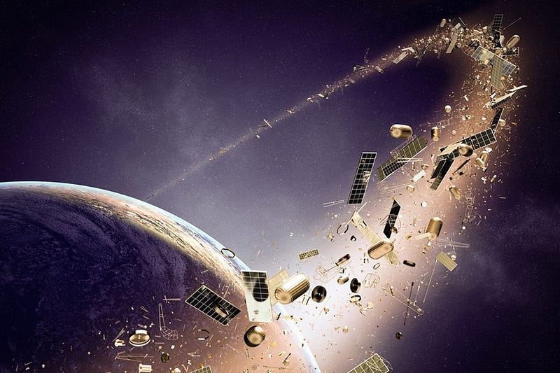 Satellite debris in Earth's orbit