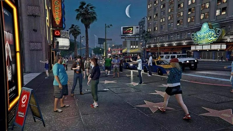 A scene from the video game GTA 5 showcasing complex graphics