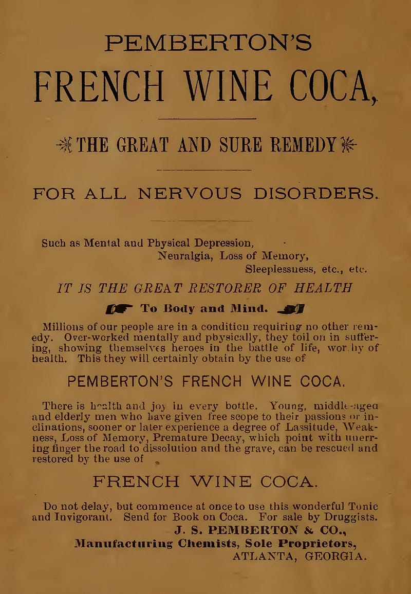 Advertisement for Pemberton's French Wine Coca from the 1800s