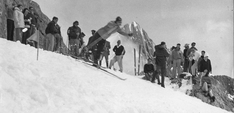 Skier descending Pico Espejo during the 1961 championship