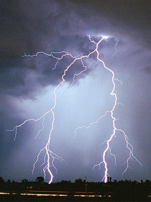 A still from research showing multiple lightning strikes.